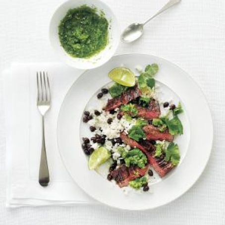 Rice and Beans With Steak & Fresh Tomatillo Salsa