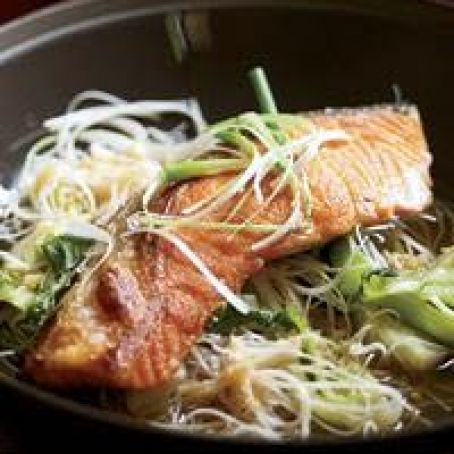 Crisp Asian Salmon with Bok Choy and Rice Noodles