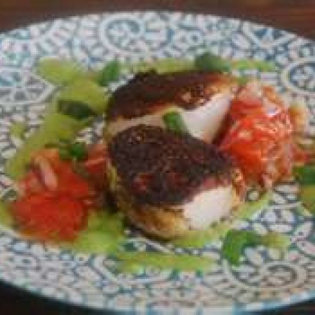 Blackened Scallops over Angel Hair Pasta