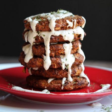 Smoky Oil-Free Corn Zucchini Fritters with Creamy Lemon Pepper Sauce