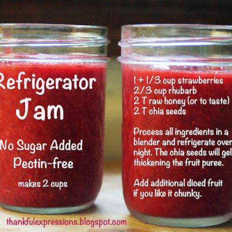 Strawberry-Rhubarb Refrigerator Jam (Pectin-free and no REFINED sugar added)