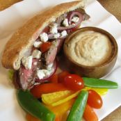 Greek Steak Pita with Tzatziki Sauce and Marinated Red Onion