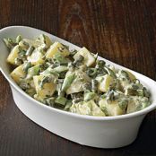Potato Salad with Garlic Scapes, Snap Peas, and Scallions