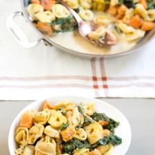 Creamy Skillet Tortellini with Sweet Potato and Spinach