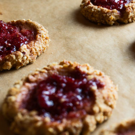 Peanut Butter Thumbprints with Strawberry Lambic Jam