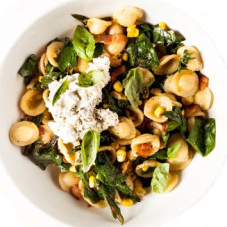Orecchiette with Corn, Greens, and Ricotta