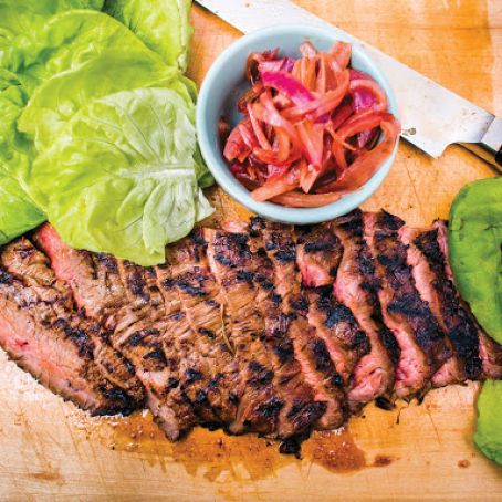 Grilled Flank Steak with Coca-Cola-Pickled Onions