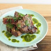 Grilled Lamb Chops crusted with Ras el Hanout Seasoning & Drenched in Garlicky Charmoula