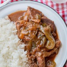Slow Cooker Country Style Barbecue Ribs with Bell Peppers and Onions