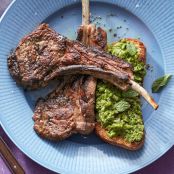 White Toasts with Minty Mashed Peas & Lamb Chops 
