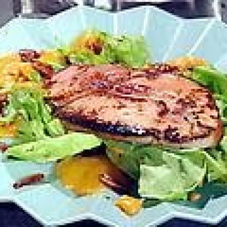 Chef Dave's Seared Ham Steak Salad with Bibb Lettuce, Warm Sweet Potato-Bourbon Dressing and Candied