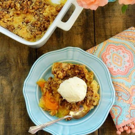 Peach Pineapple Dump Cake with Walnuts