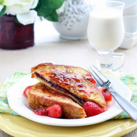 Nutella Stuffed French Toast with Warm Maple Strawberry Syrup