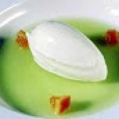 Roquefort Sorbet with Hot Apple and Lemon Gelatin