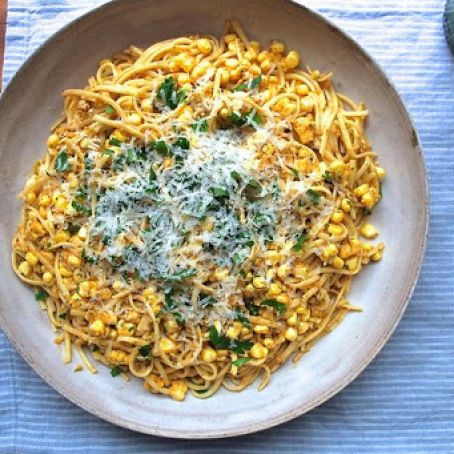 Linguine with Red Pesto and Corn