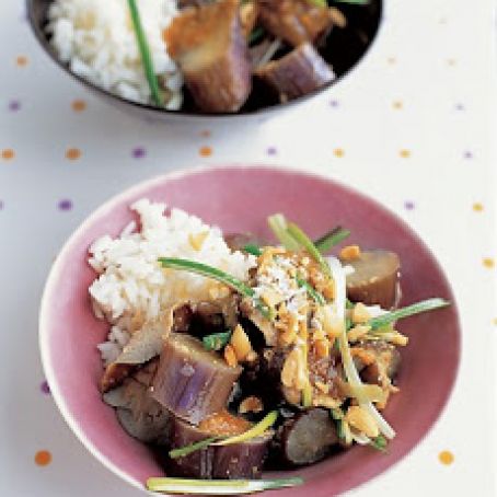 Eggplant Steamed with Mushrooms  Peanut Sauce