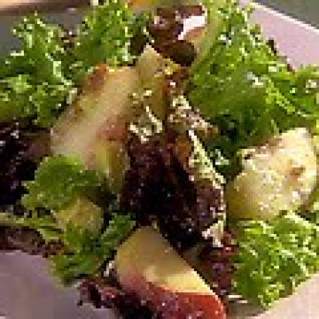 Mixed Green Salad with Diced Avocado, Peaches, Crispy Bacon, Feta Cheese and Champagne Vinaigrette