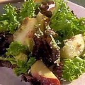 Mixed Green Salad with Diced Avocado, Peaches, Crispy Bacon, Feta Cheese and Champagne Vinaigrette