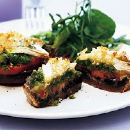 Rocket pesto-filled mushrooms with Camembert