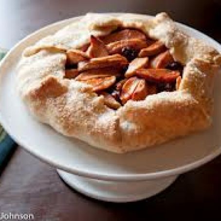 Rustic Apple and Dried Cherry Galette with Crème Fraîche and Caramel Sauce