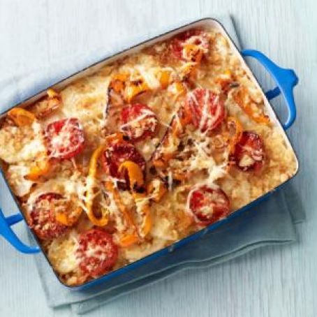 SCALLOPED POTATOES WITH TOMATOES AND PEPPERS