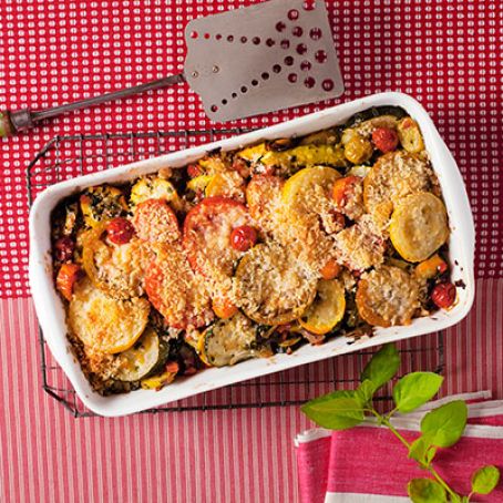 Golden Squash, Pepper, and Tomato Gratin