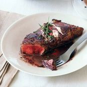 New York Steaks with Boursin and Merlot Sauce