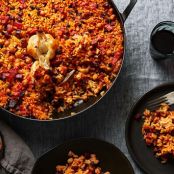 Spanish Baked Rice with Chorizo and Chickpeas