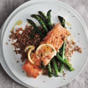 Lemony Baked Salmon With Asparagus and Bulgur