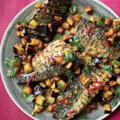 Glazed Mackerel with Fried Eggplant and Mojo