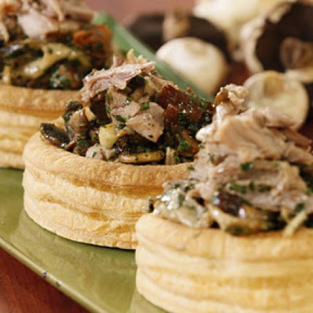 Mushroom Persillade vol au vents with Shredded Confit of Duck
