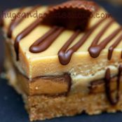 PEANUT BUTTER CHEESECAKE OVER PEANUT BUTTER CUPS SITTING ON A GRAHAM CRACKER CRUST & THEN TOPPED WITH PEANUT BUTTER GANACHE AND A CHOCOLATE DRIZZLE!