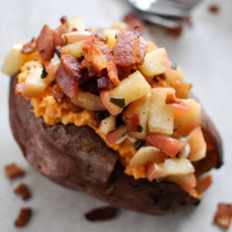 Baked Sweet Potato with Apple and Bacon