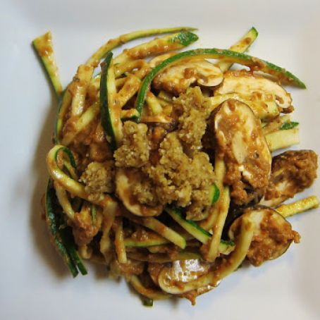 Raw Pasta with Mushrooms, Sundried Tomato Sauce, & Walnut Crumble