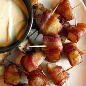 Bacon Wrapped Potato Bites with Spicy Sour Cream Dipping Sauce
