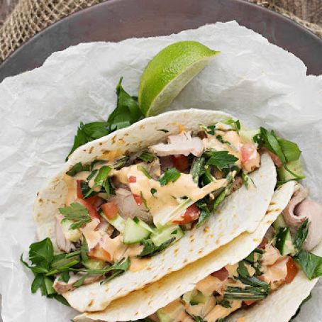 Asian Pork Tacos with Sriracha Mayonnaise