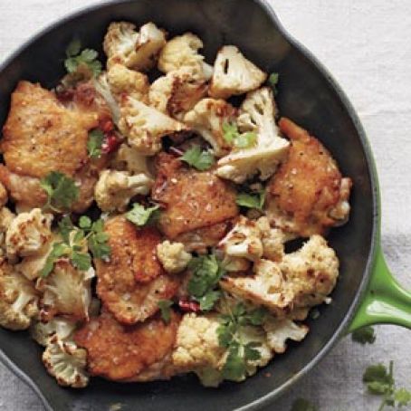 Crispy Chicken Thighs With Cauliflower and Cilantro