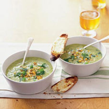Corn Avocado Soup with Cheesy Toasts