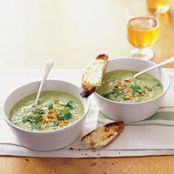 Corn Avocado Soup with Cheesy Toasts