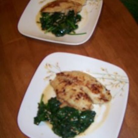 Tilapia over Spinach with a Garlic Wine Butter Sauce