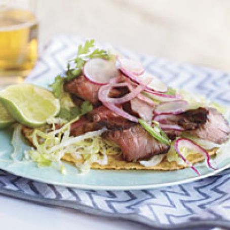 Grilled T-Bone Tostadas with Spicy Radish Salad