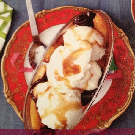 Bananas foster split with bourbon whipped cream