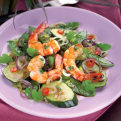 Crunchy green vegetable stir-fry with prawns