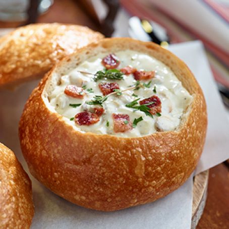 CLAM CHOWDER IN SOURDOUGH BREAD BOWL