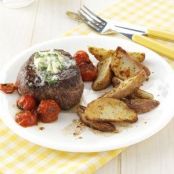 Basil-Butter Steaks with Roasted Potatoes Recipe