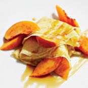 Cornmeal Crêpes with Peaches and Caramel