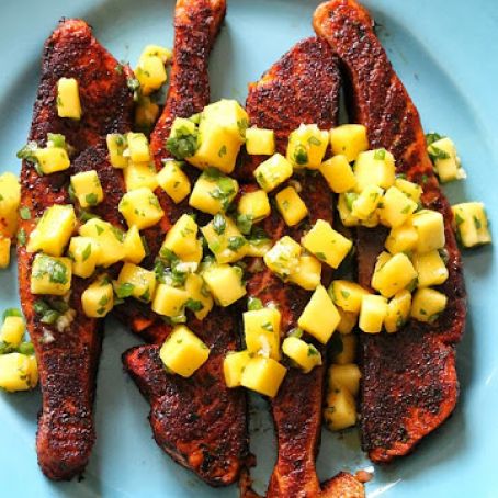 Blackened Salmon with Mango Salsa - Skinny