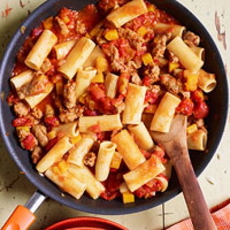 Rigatoni with Sausage, Pumpkin & Tomato Sauce