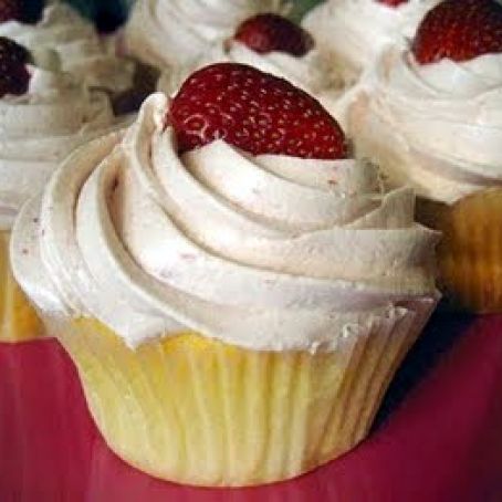 White Chocolate Cupcakes with Strawberry Buttercream Frosting
