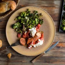 Sheet Pan Sausage Parmesan with Garlickly Broccoli